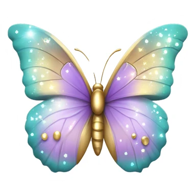Magic lilac, golden, turquoise pastel colors style, with little shiny sparkles, some realistic kind beautiful butterfly sticker