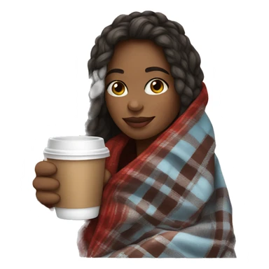 Beautiful girl wrapped in cozy plaid blanket drinking coffee sticker