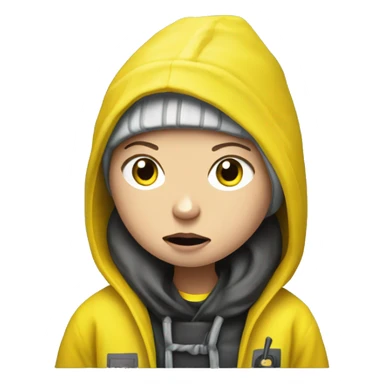 Greta Thunberg with a yellow raincoat and grey beenie, arrested in a demonstration sticker