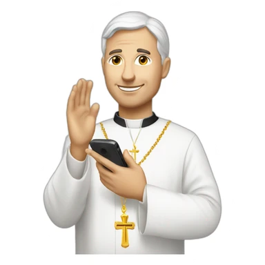 White Catholic Priest doing phone hand sticker