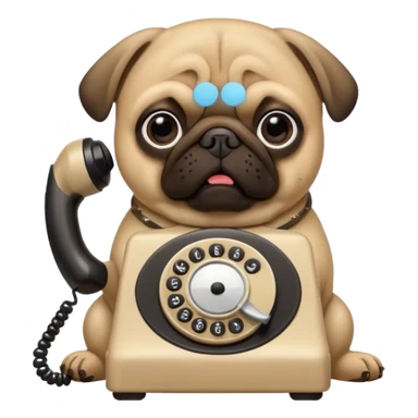 a pug holding a classical telephone to its ear sticker
