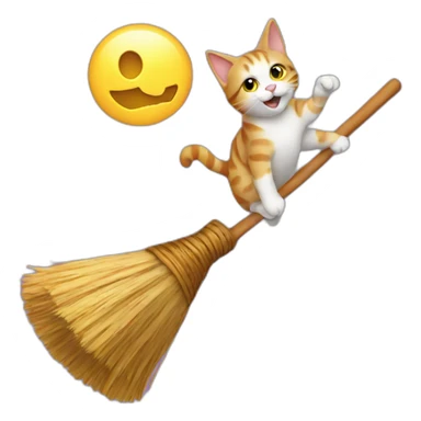 A cat on a flying broom sticker