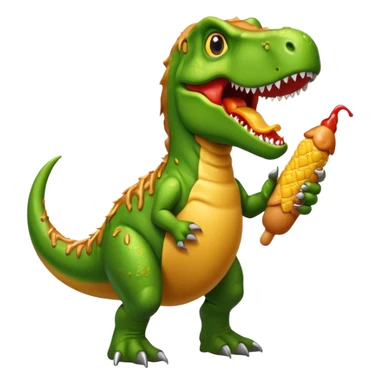 Green T-Rex holding a corn dog with ketchup  sticker