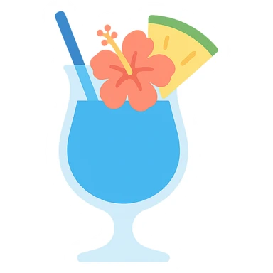 blue tropical cocktail with hibiscus and pineapple garnish sticker