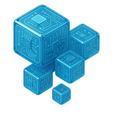 a handful of cubes, all different sizes, glossy circuit style sticker