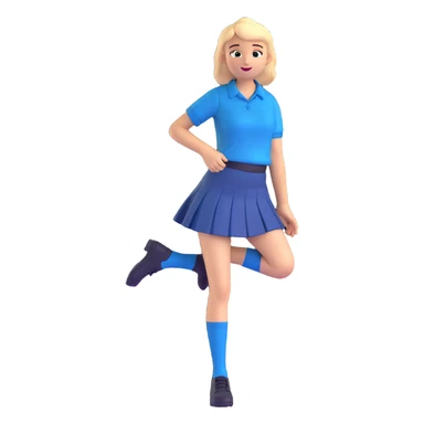 blue school skirt, knees showing, playful and bold, all-girls private school, no text sticker