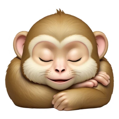 Meme-Worthy cute Sleeping Macaque Portrait Emoji, Head resting peacefully with a contented smile, showcasing soft, downy fur and eyes gently closed in serene slumber, Simplified yet comically adorable features, highly detailed, glowing with a soft, drowsy glow, high shine, relaxed and utterly lovable, stylized with an air of playful laziness, bright and heartwarming, soft glowing outline, capturing the essence of a sleeping macaque that feels destined to become the next viral icon of adorable rest! sticker