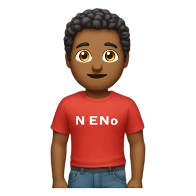 red t-shirt with text "N.E.N.N.O" sticker