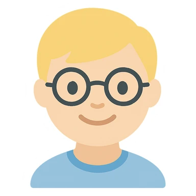 smiling blonde boy with round glasses icon sticker