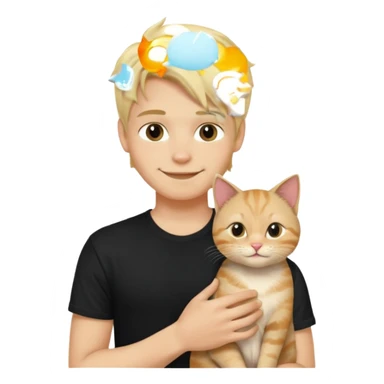 sexy boy with blond rozcuchanými hair and black t-shirt with cat  sticker