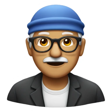 Old man with black eyeglasses and skullcap sticker