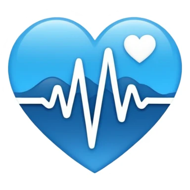 Minimal medical AI logo, heart + signal wave with AI words stilized, flat emoji style, clean, modern, blue and white sticker