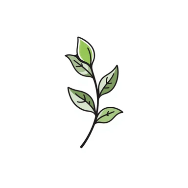 Fresh green tea buds with young leaves on a branch, hand drawn sticker