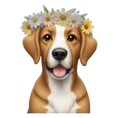 dog with flowers sticker