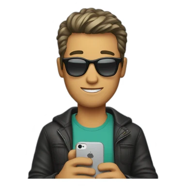 A guy with short hair and sunglasses holds a cell phone in his hand sticker