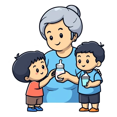 Grandmother offering yogurt to grandson sticker