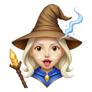 Female wizard with her tongue out and with white paint on her face sticker