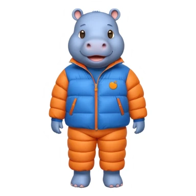 a full body of cute hippo with puffer clothes sticker