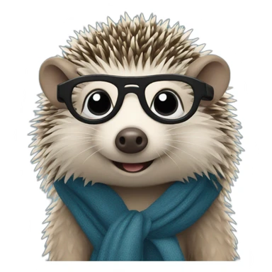 hedgehog with long blue scarf and black glasses sticker