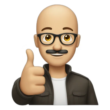 Bald young man with glasses and a mustasche doing thumbs up sticker