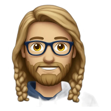 Brown hair white man with a beard and round glasses typing on apple computer wearing a dark blue nike hoodie sticker