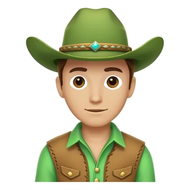 Cowboy wearing a bright green outfit and green cowboy hat, western style sticker