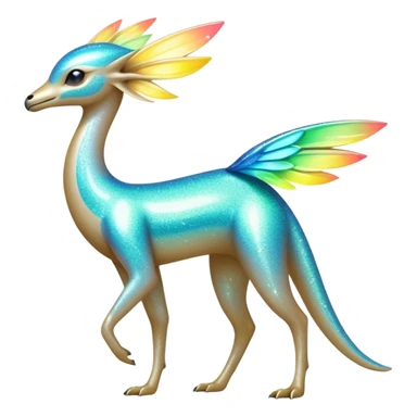 Shiny Exotic Futuristic Tropical Colorful Neon-colored Glittery Ethereal Sparkly Amaura-Aurorus-Fakémon-hybrid-creature (full body)  sticker