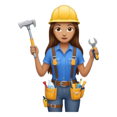 beautiful girl with long brown hair constructing new bathroom area with new shower and amenities  sticker