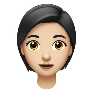 White girl with black hair, almond, black eyes, long eyelashes, big lips, face with cheeks. sticker