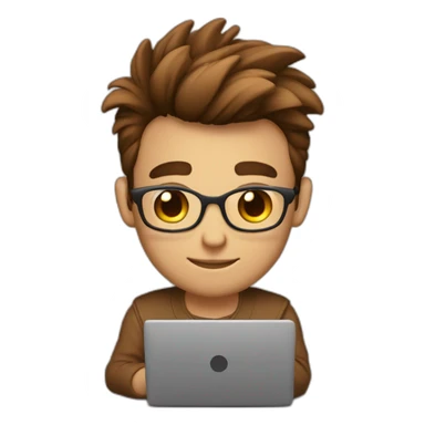 Cute programmer on his laptop with lighted skin a brown quiff and brown eyes and very little beard  sticker