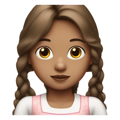 Little Girl with White skin, black eyes. Long brown hair with. She is wearing a pink and White dress sticker