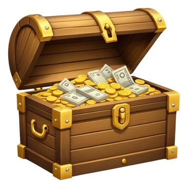 Glowing treasure chest overflowing with paper documents, sparkles, minimal style sticker