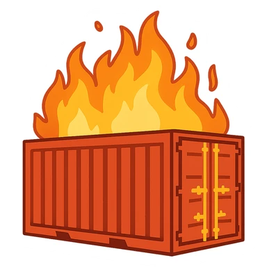 flat toon style shipping container on fire sticker