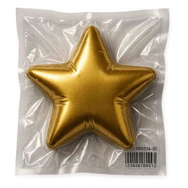 star, metallic and inflated appearance, vacuum-sealed style sticker