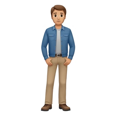 western Caucasian middle aged male, brown hair, standing, casual clothes and shoes, with hands on hips sticker
