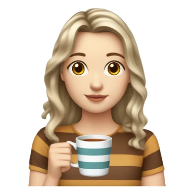 White girl Girl in her 20's, bangs, wavy hair, ash colored hair, a striped shirt drinking tea sticker