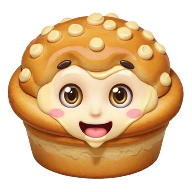 Funny cartoon mini pastry, slightly messy and squished, big round eyes, wide open mouth, playful surprised expression, text above: "ПАСТИЧКА", chibi style, Twitch emoji style, transparent background, colorful

 sticker
