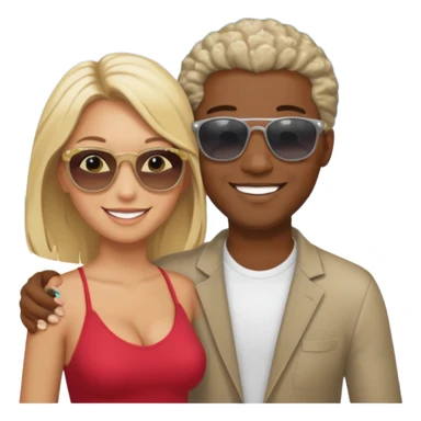 Black man salt n pepper hair smiling with blonde in love on beach sticker