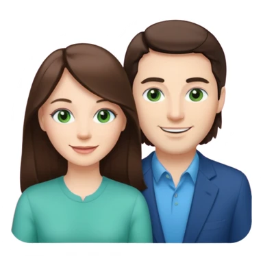 pink polaroid photo of a couple thats white with long brunette hair blue eyes and a white guy with short brunette hair and green eyes sticker