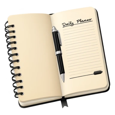 daily planner agenda cream leather with open page and pen sticker