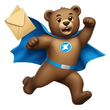 superhero bear flying and holding an envelope sticker