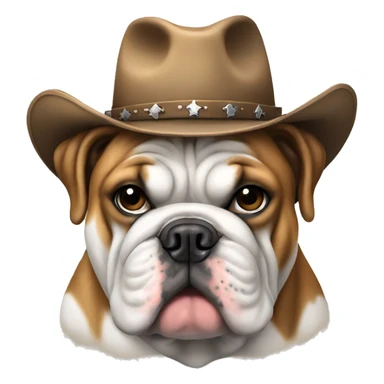 Sitting English bulldog wearing a cowboy hat sticker