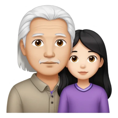 Asian dad, brown eyes, white hair, tan with Asian daughter long black hair sticker