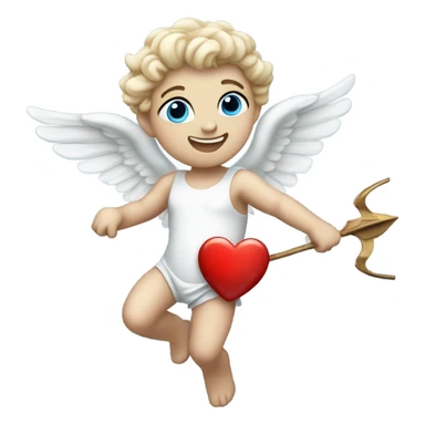 Realistic Photo of flying pale cupid with blue eyes and red heart arrow  sticker