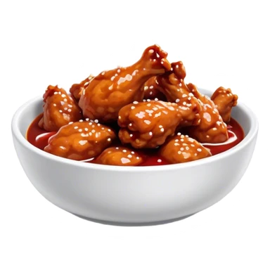 Korean Fried Chicken Cinematic Realistic Korean Fried Chicken Dish Emoji, depicted as bite-sized chicken pieces generously coated in a glossy, spicy sauce, in a bowl. sticker
