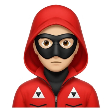 Illustrate a guard in red jumpsuit with black mask featuring a white triangle symbol. sticker