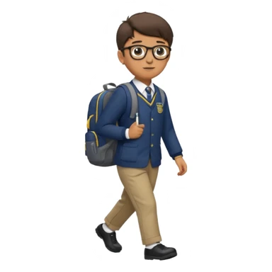 Boy with glasses walking to  in  uniform and backpack, full body sticker
