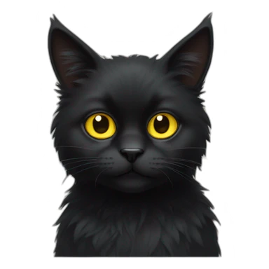 Black fluffy cat with big yellow eyes sticker