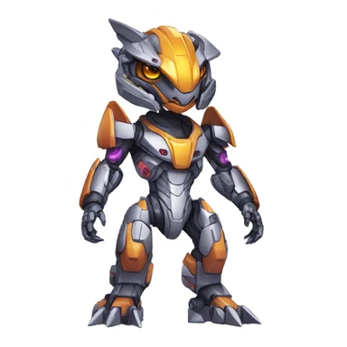Colorful Edgy Chibi Greymon-Velociraptor-Genesect-Fakémon-Pokémon wearing a with a futuristic visor-helmet And Mecha-suit Full Body sticker