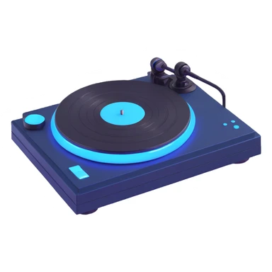 Design a black version of this Pixar-style turntable, with a glossy finish and a touch of blue lighting for a modern feel, in the Pixar 3D style. sticker